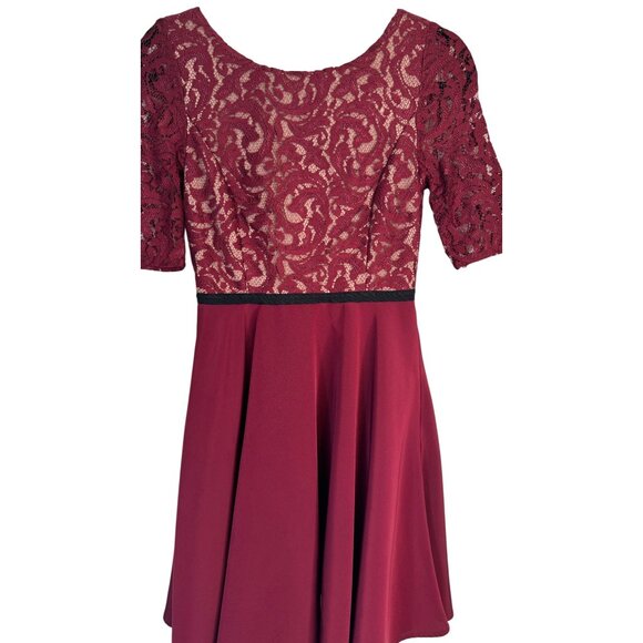 2/$30 Slate & Willow Size 4 Burgundy Lace Top Fit & Flare Mini Dress - Picture 9 of 16